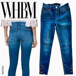 WHBM Mid-Rise Skinny Ankle Jeans Button Hem Accent (00)